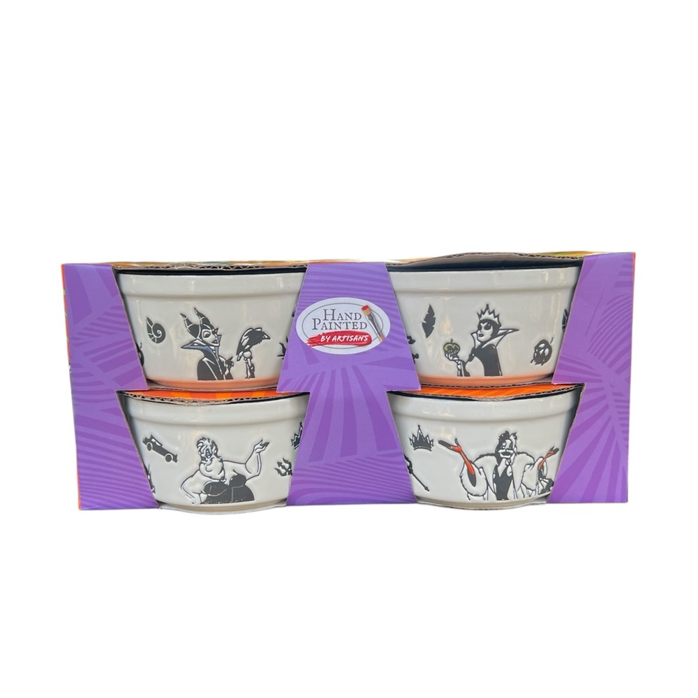 Disney Villains Hand-Painted Ramekin set of 4 NEW in box cruella, maleficent